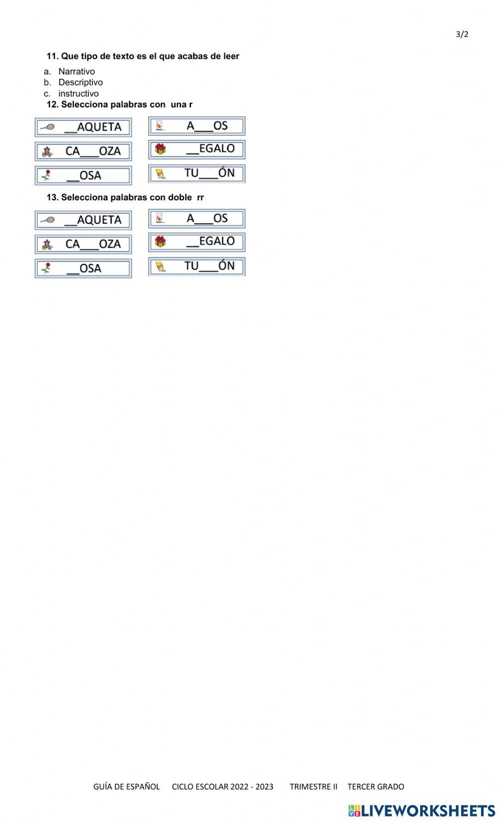 Repaso español 3 prim 3er trim