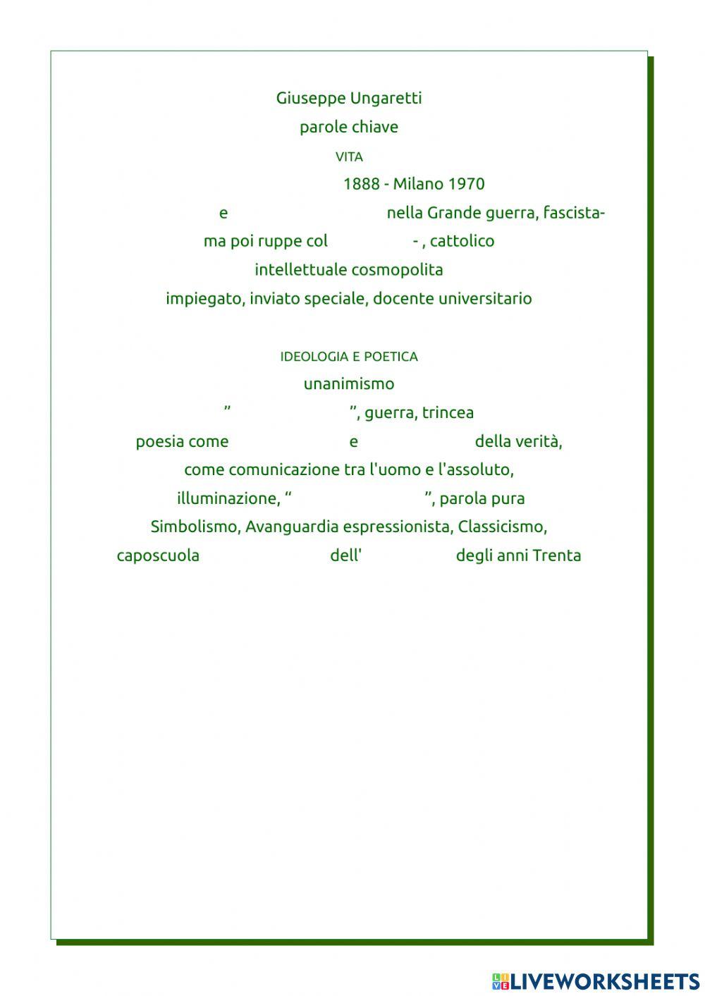 Ungaretti, parole chiave