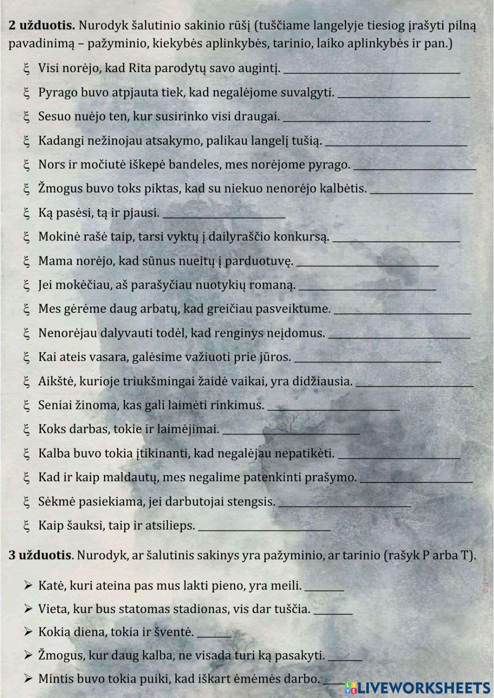 Šalutinių sakinių rūšys