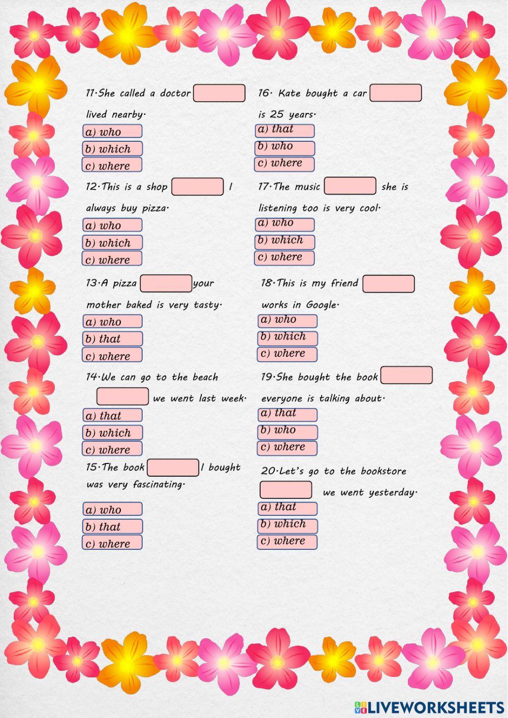 Defining Relative Clauses - who, that, which, where