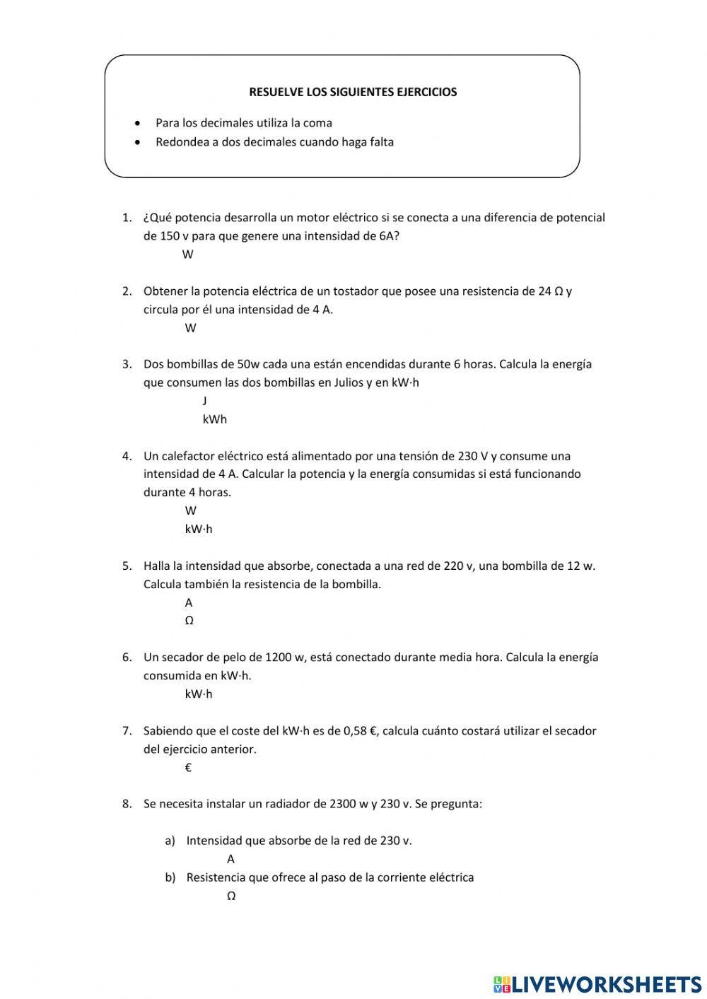 Problemas de potencia y energía
