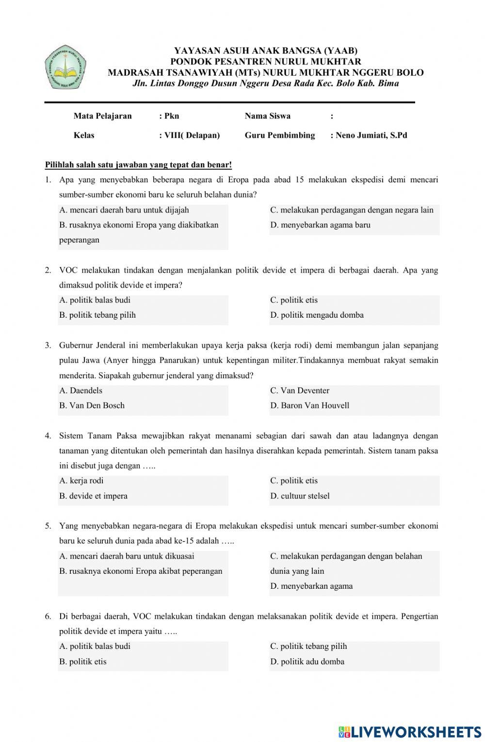 Soal pts pkn kelas 8