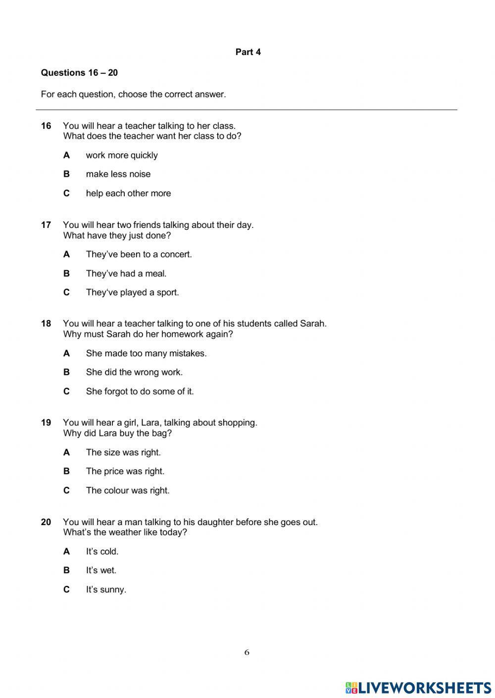 LPS801 KET For Schools LISTENING Online Exercise For Live Worksheets lps801-ket-for-schools-listening-online-exercise-for-live-worksheets
