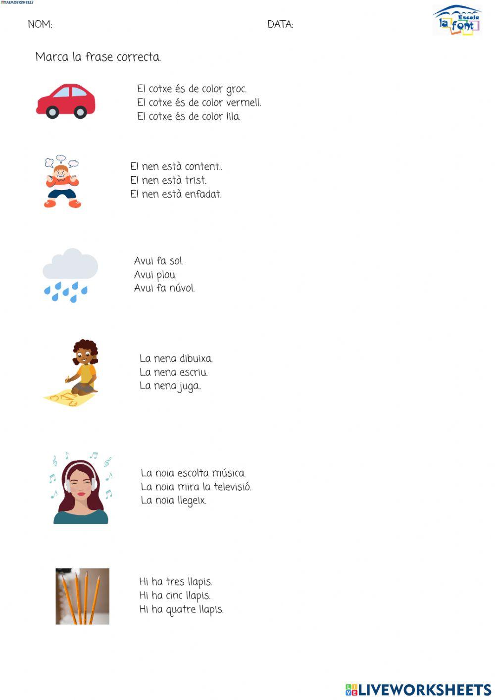 Comprensió lectora frases