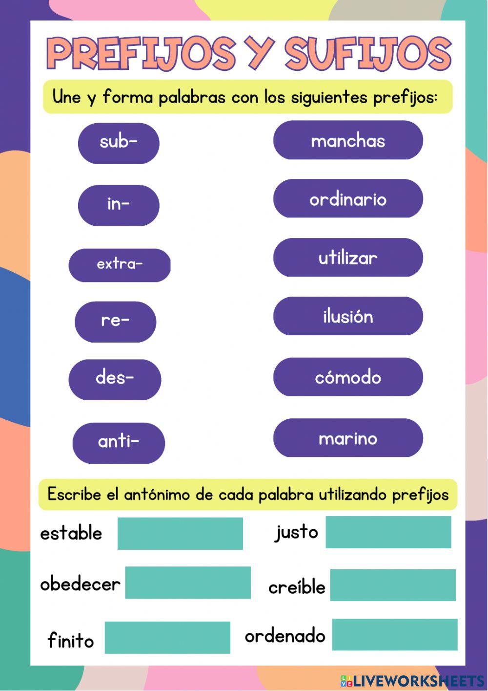 PREFIJOS Y SUFIJOS Online Exercise For Live Worksheets, 59% OFF