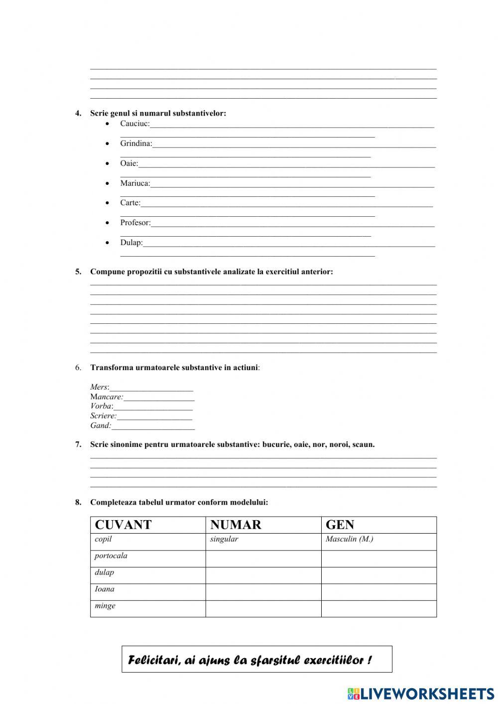 Substantivul- Fisa de lucru