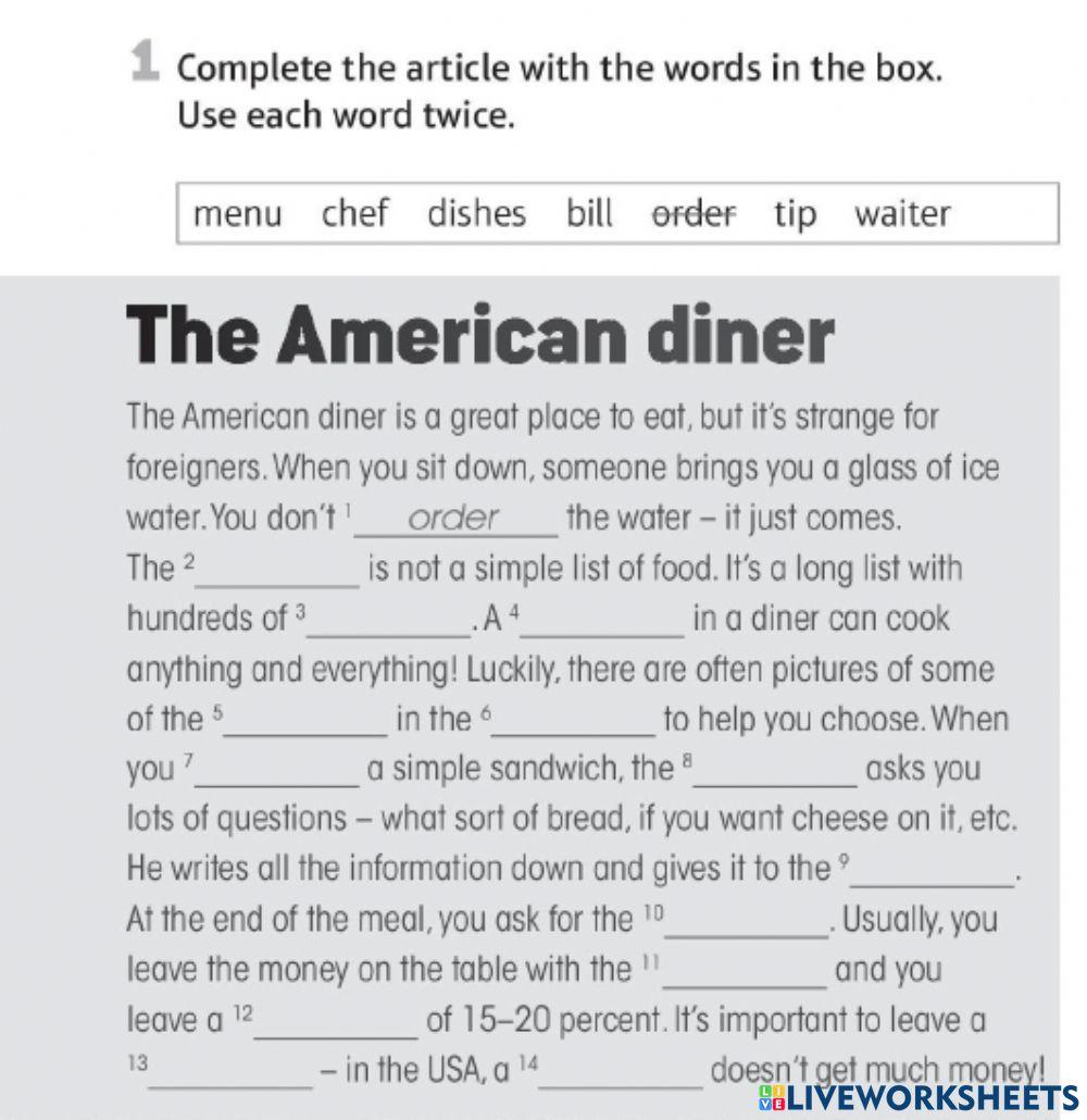 2566088 | Restaurant words | Kateryna | LiveWorksheets