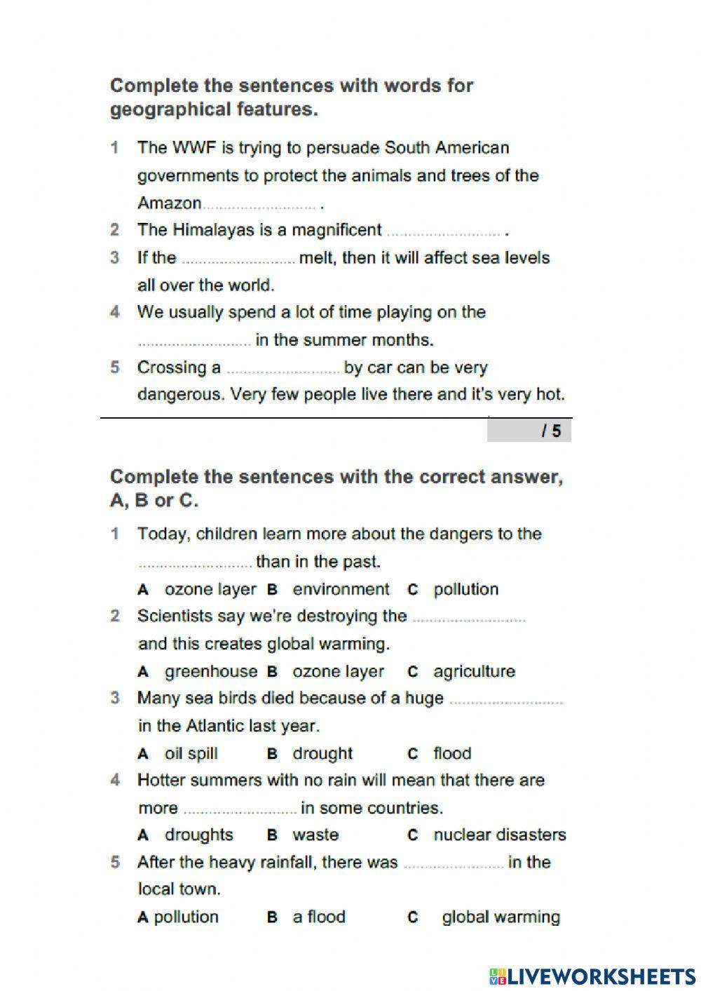 Geographical features vocabulary