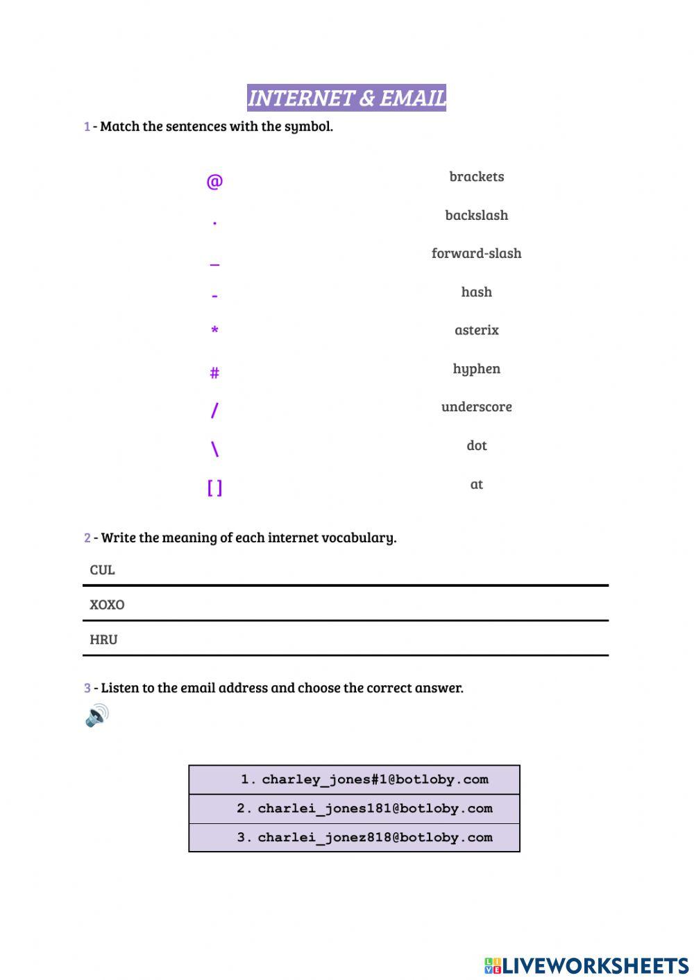 Internet & Email exercises