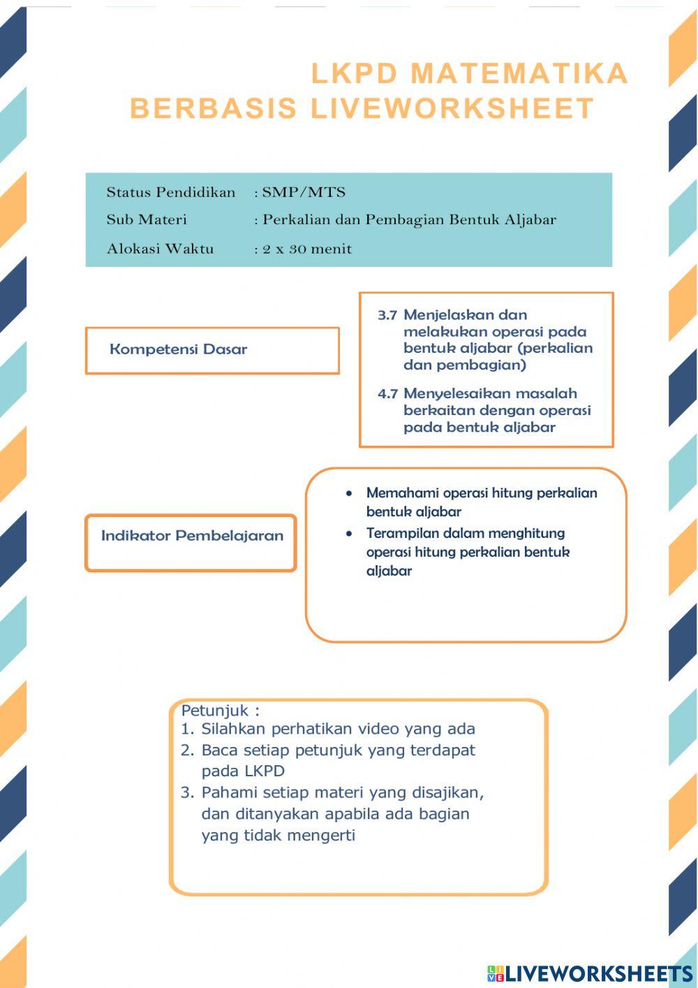 Perkalian dan Pembagian Bentuk Aljabar