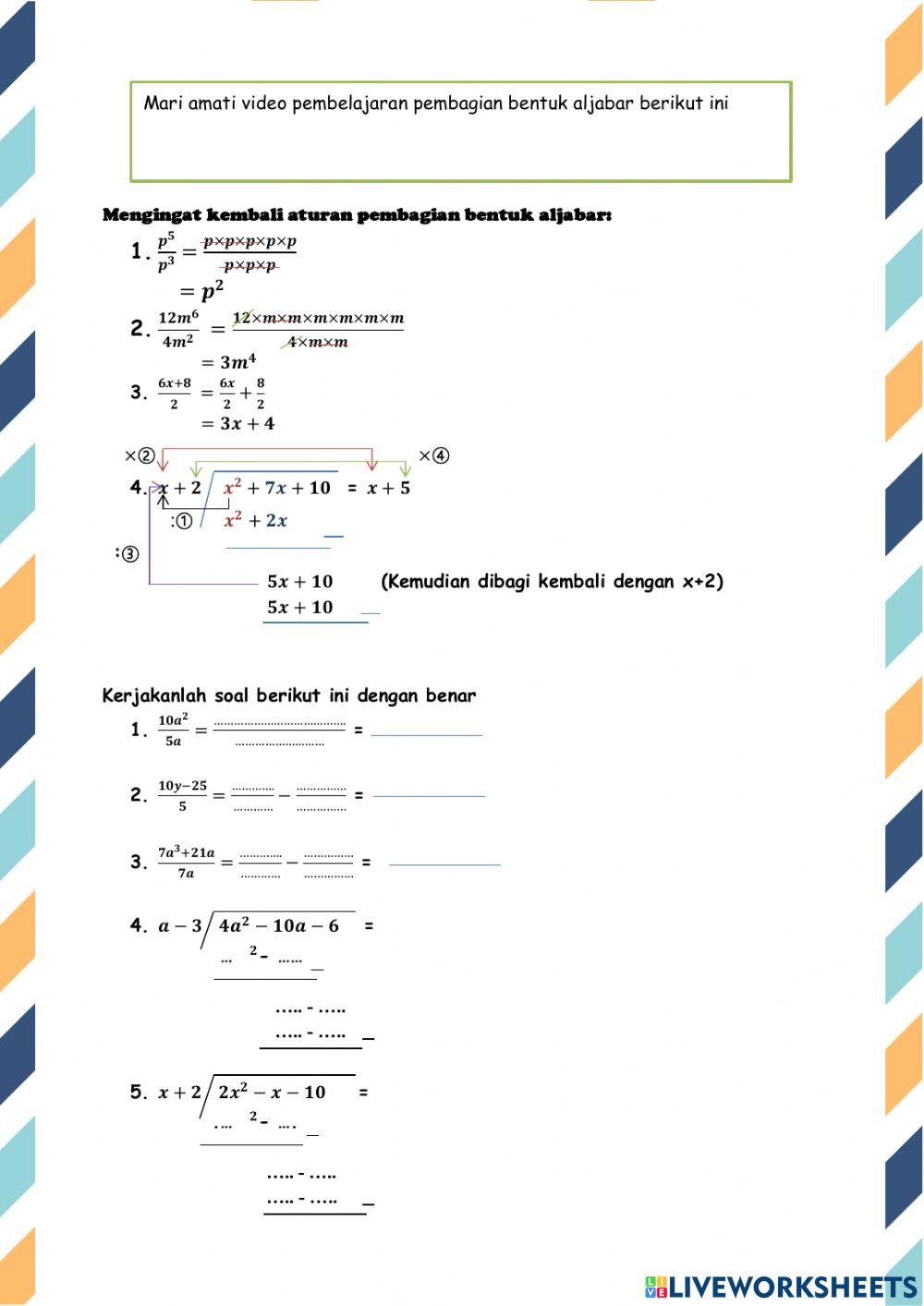 Perkalian dan Pembagian Bentuk Aljabar