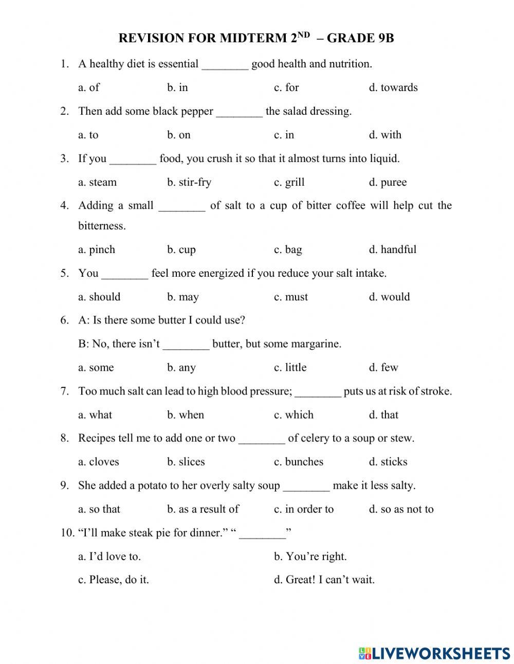 Revision for midterm 2nd - grade 9B
