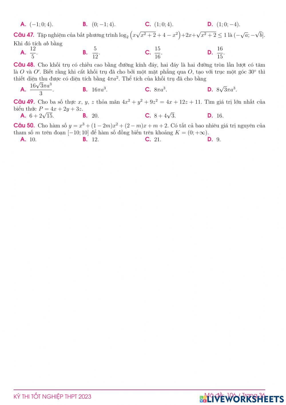 TN2023-PBC-Đề ôn tập số 106