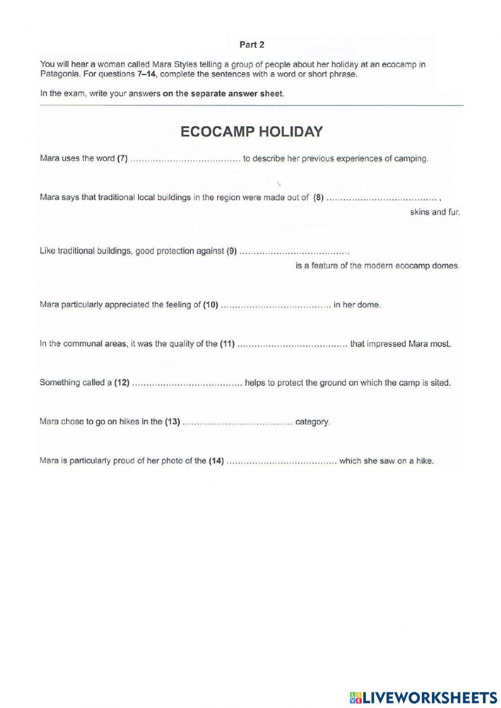 Cae listening test 5 online exercise for live worksheets