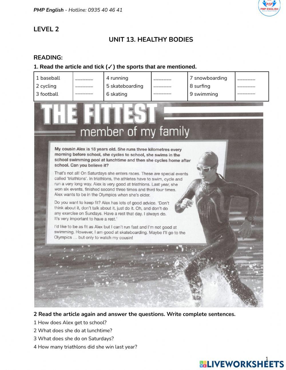 Prepare 2 - Unit 13.2 - Healthy bodies