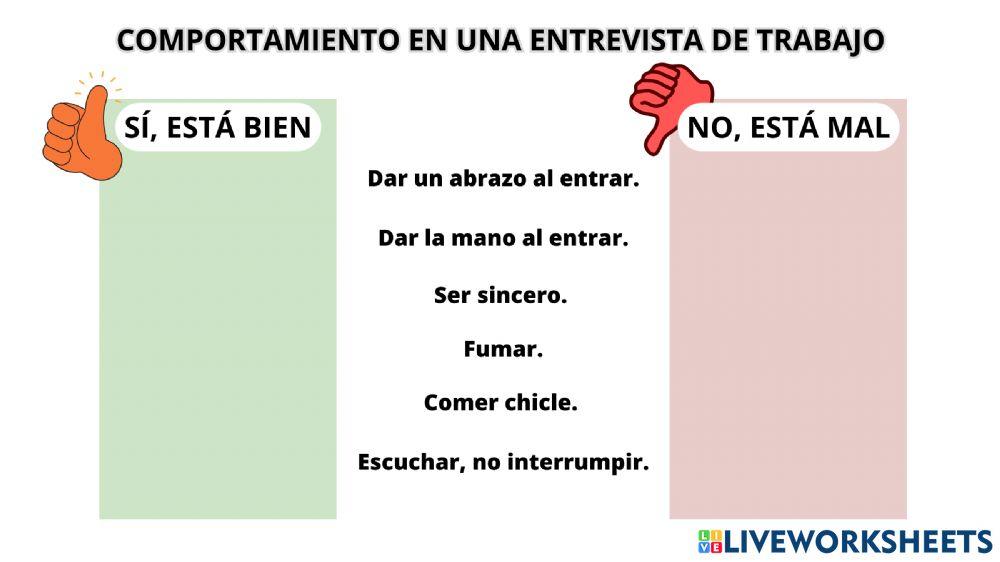 Comportamiento en una entrevista de trabajo.