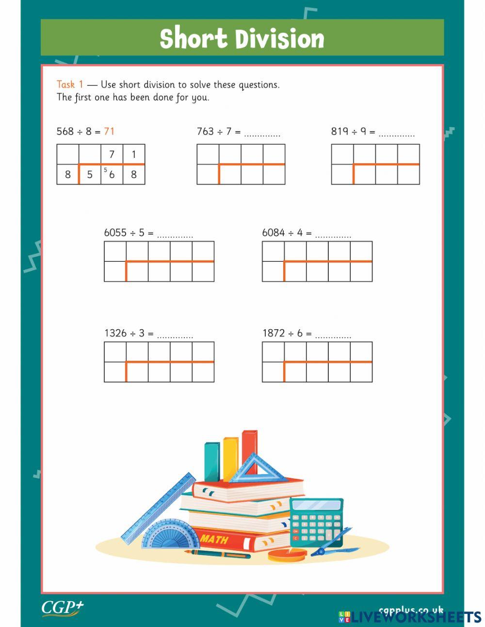 Short division online exercise for live worksheets