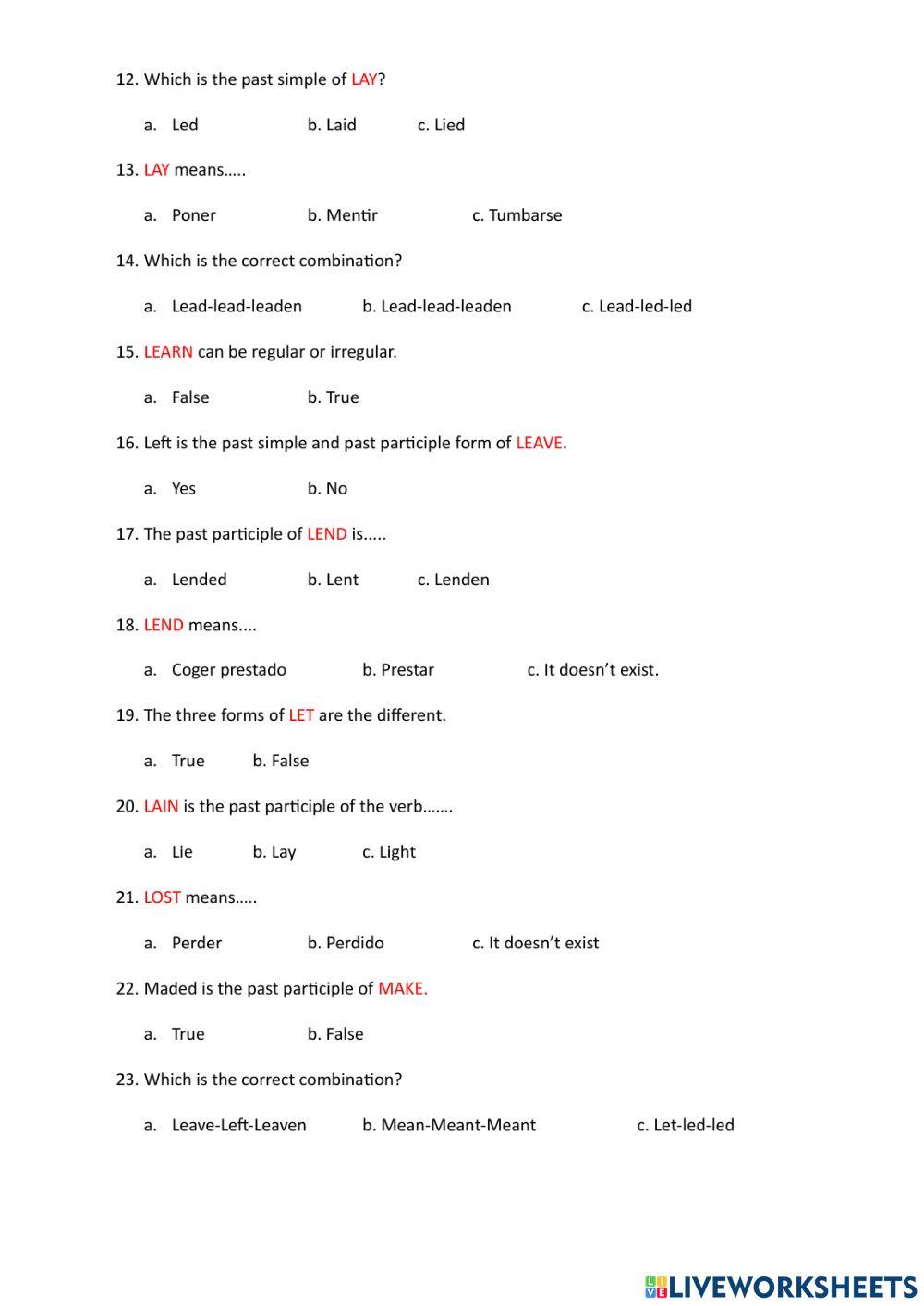 Irregular verbs have-mean