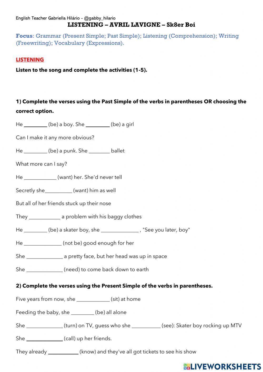 LISTENING – AVRIL LAVIGNE – Sk8er Boi