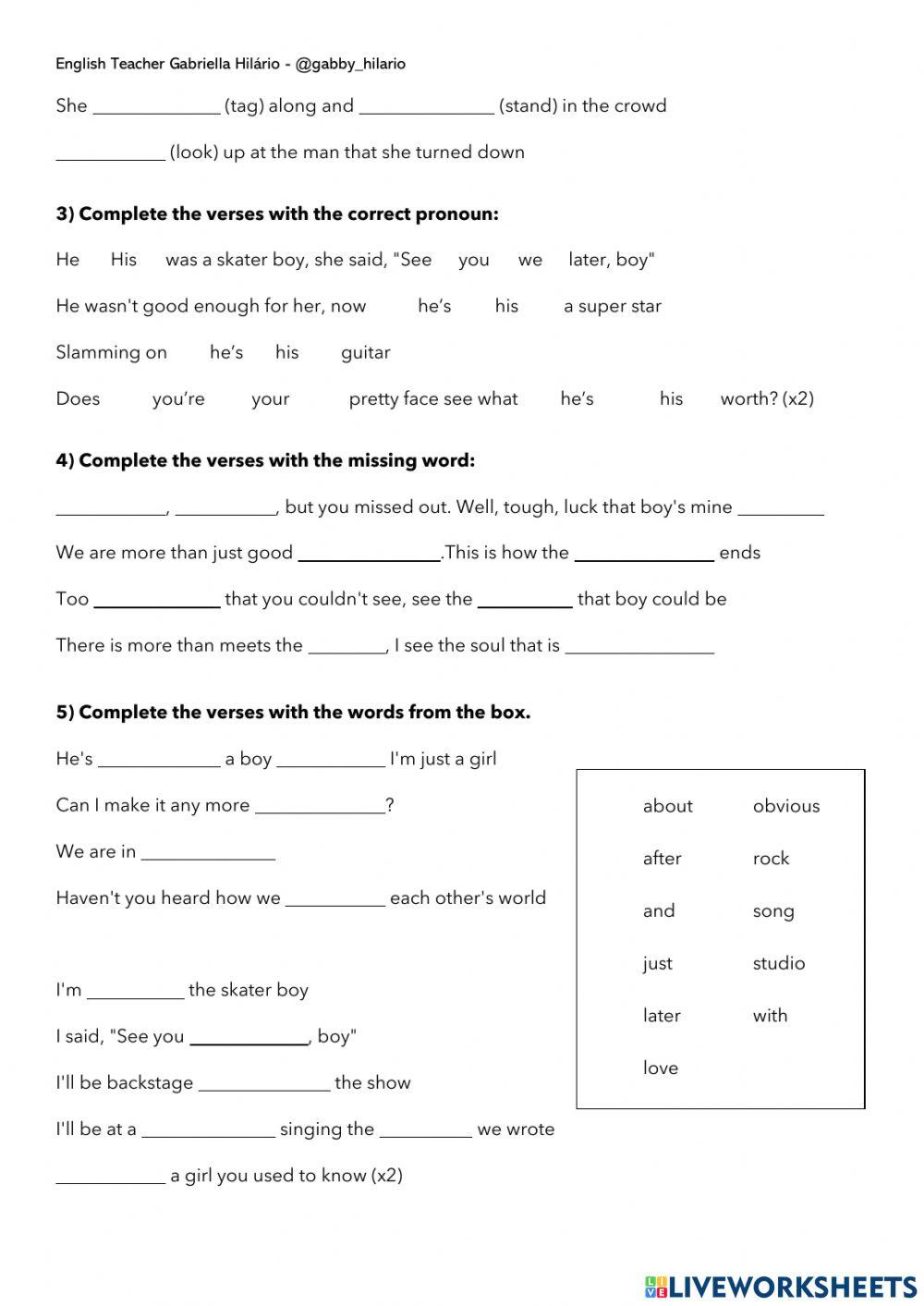 LISTENING – AVRIL LAVIGNE – Sk8er Boi