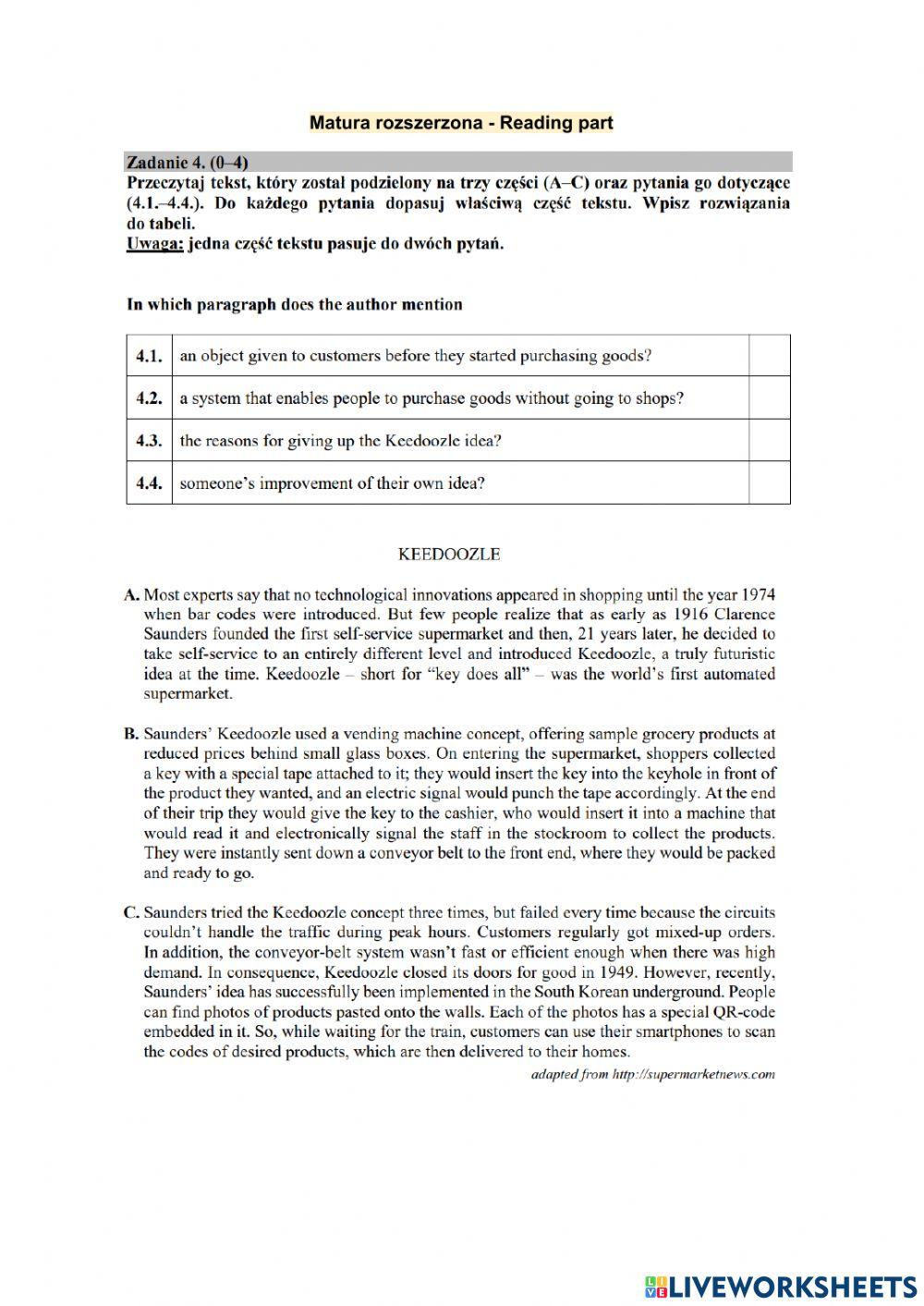 Matura rozszerzona Reading