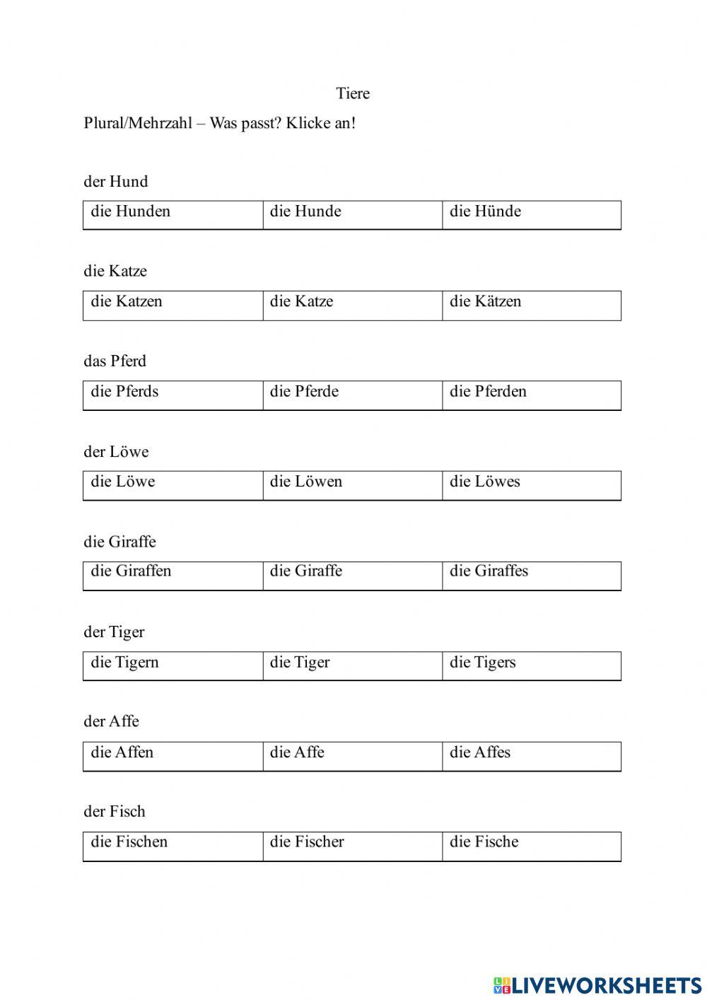 Tiere Plural