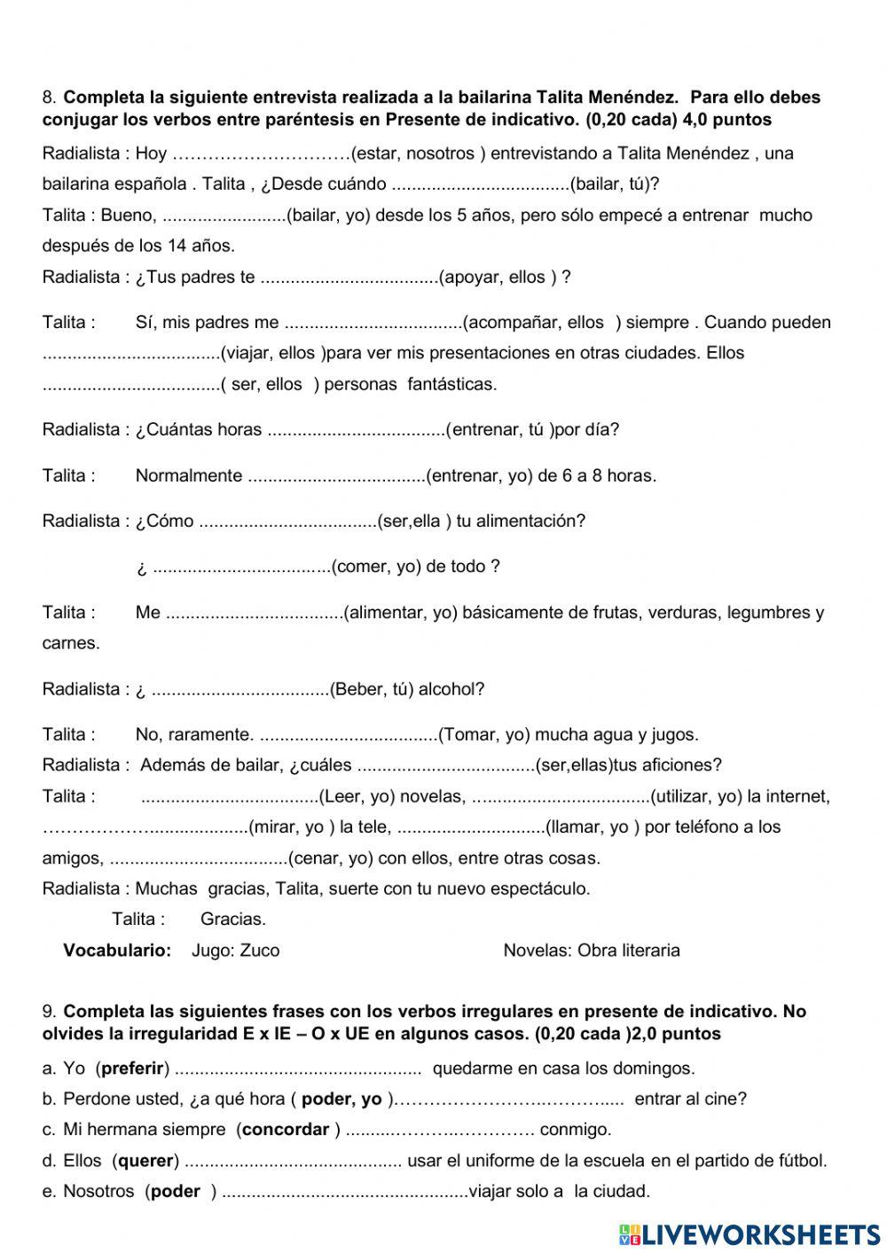 Examen Básico de español