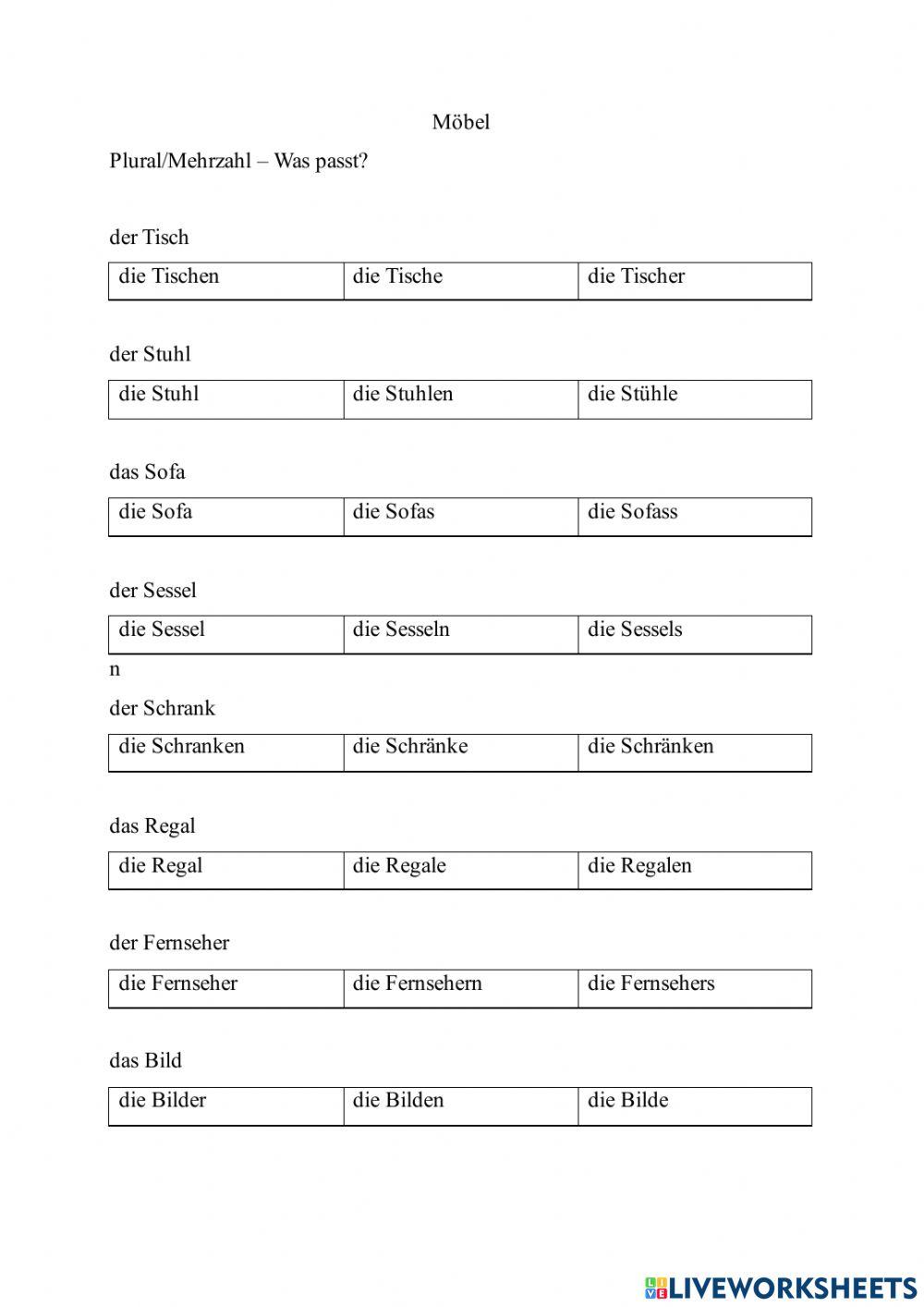 Möbel Plural