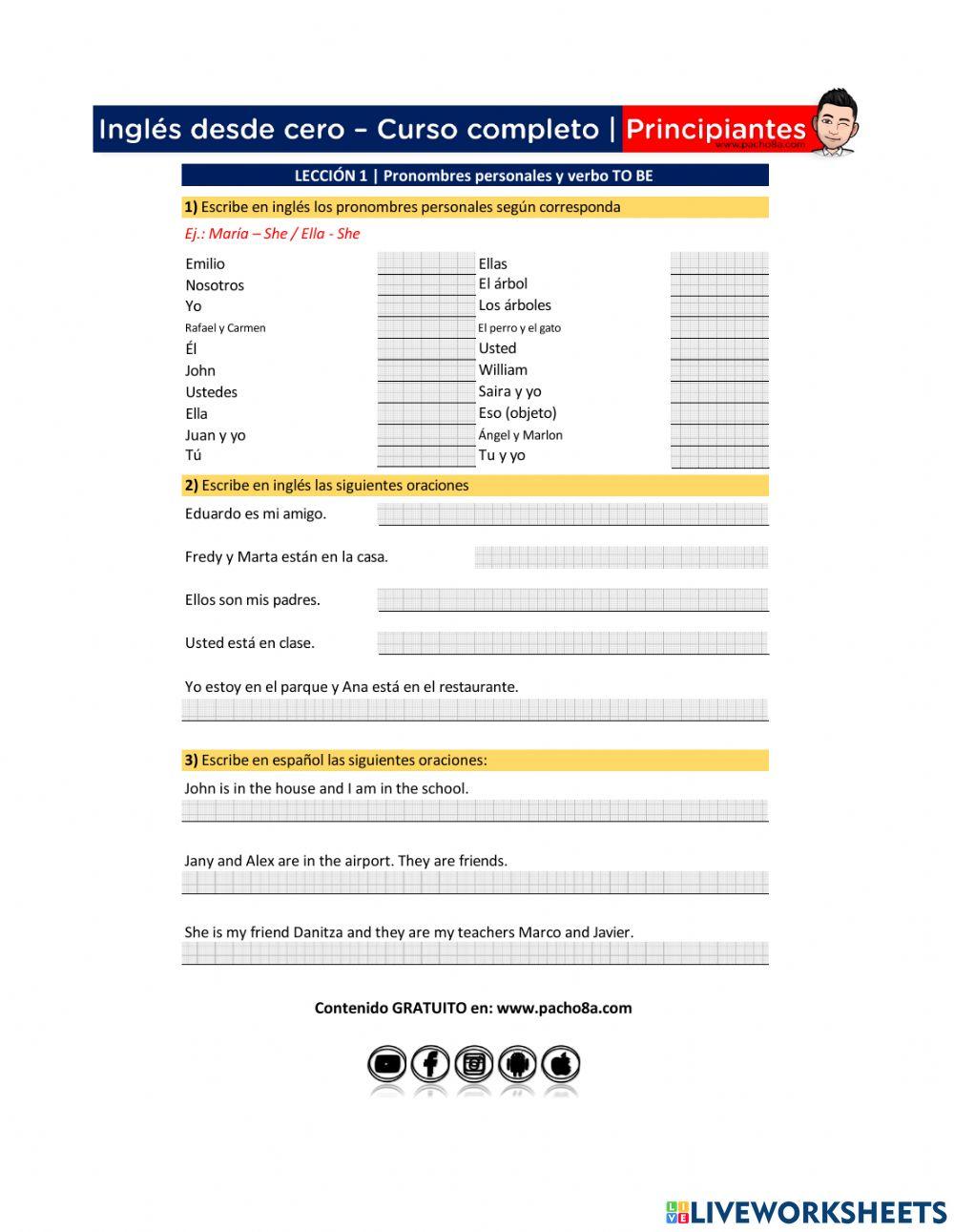 Lección 1 - pronombres personales y verbo to be