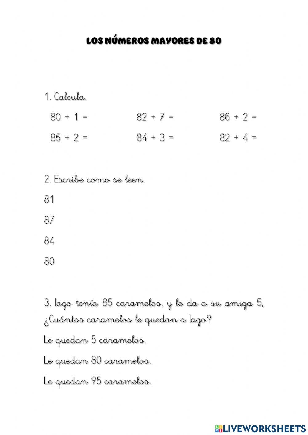 Los números mayores de 80