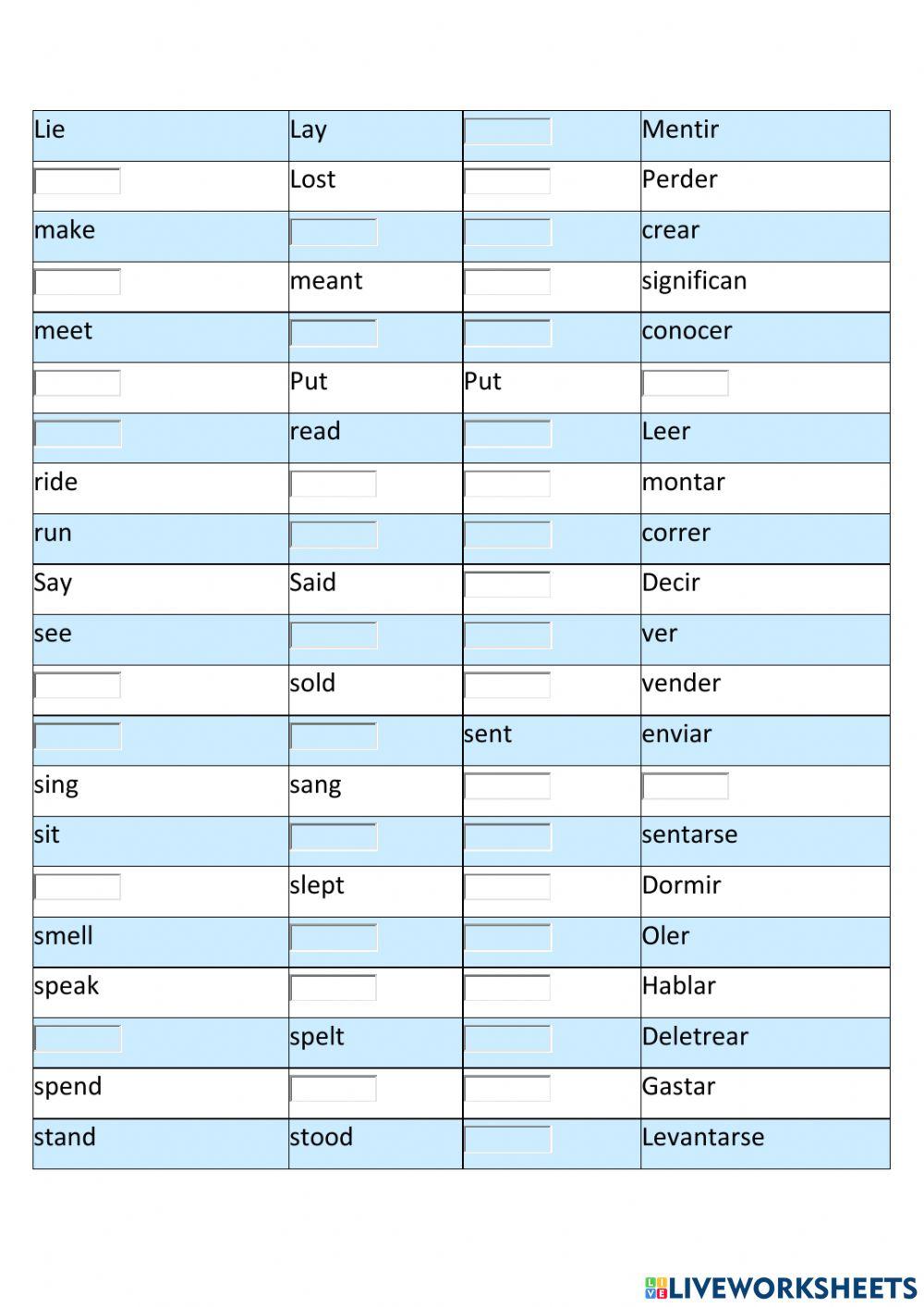 Verbos irregulares II