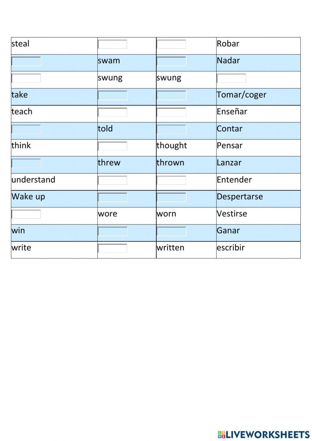 Verbos irregulares II