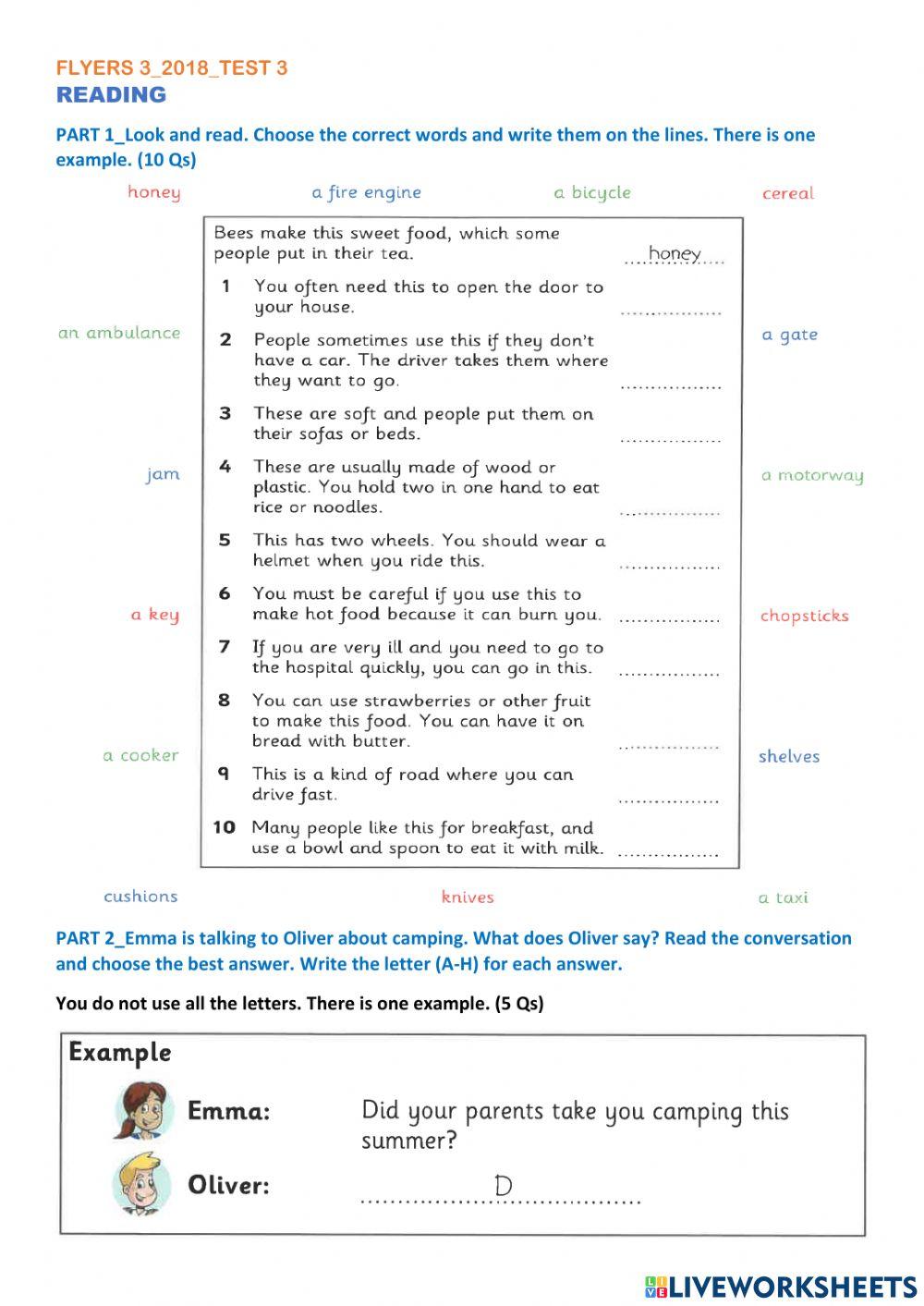 Test 3 reading mock worksheet | Live Worksheets