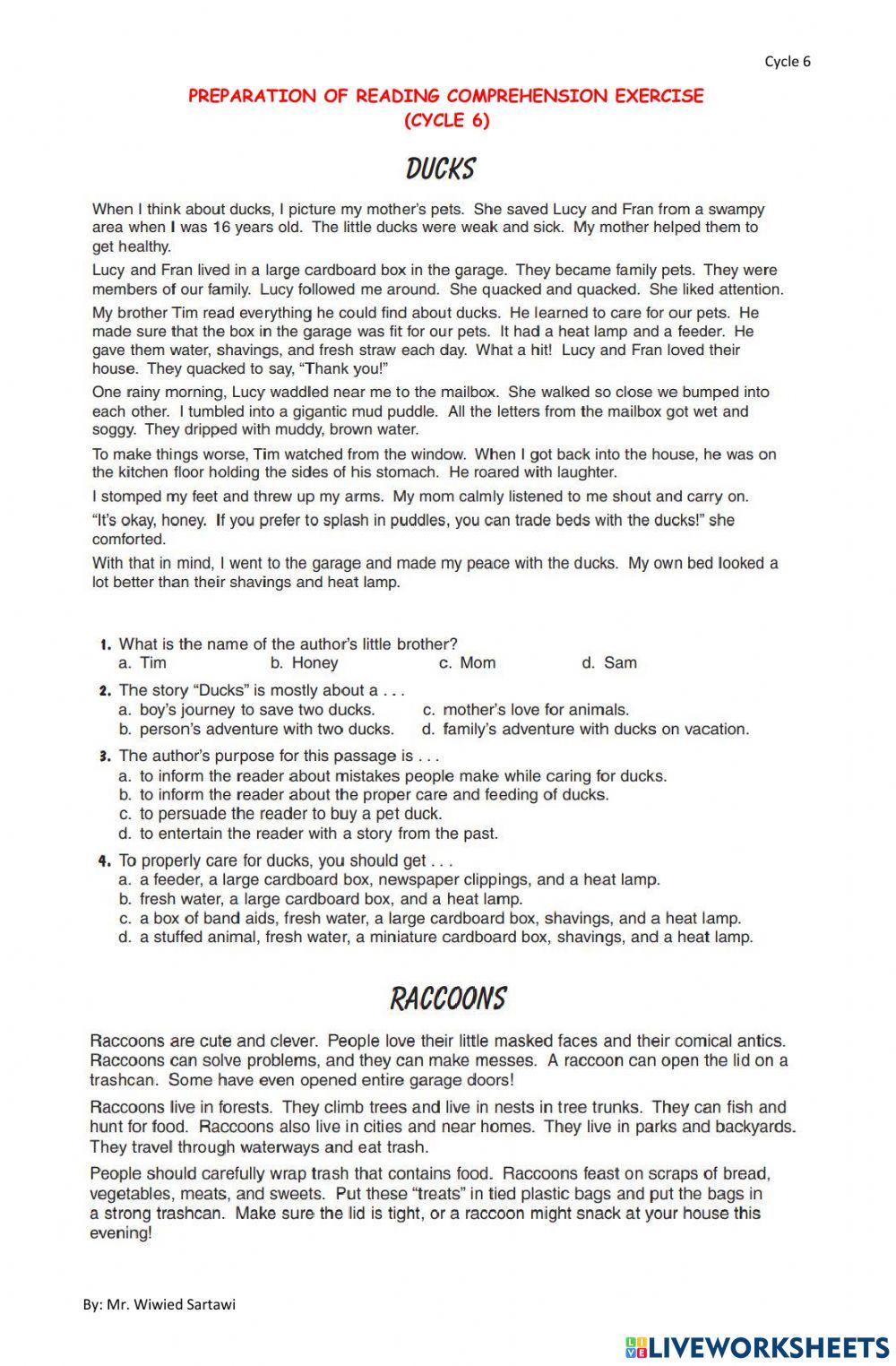 Reading comp cycle 6