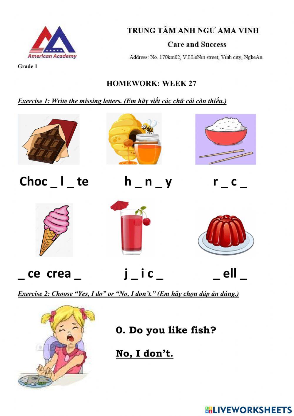 Week 27 grade 1 food