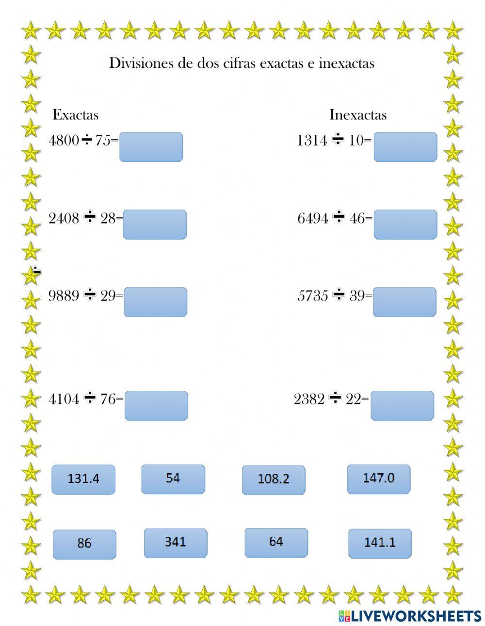 Divisiones de dos cifras exactas e inexactas.