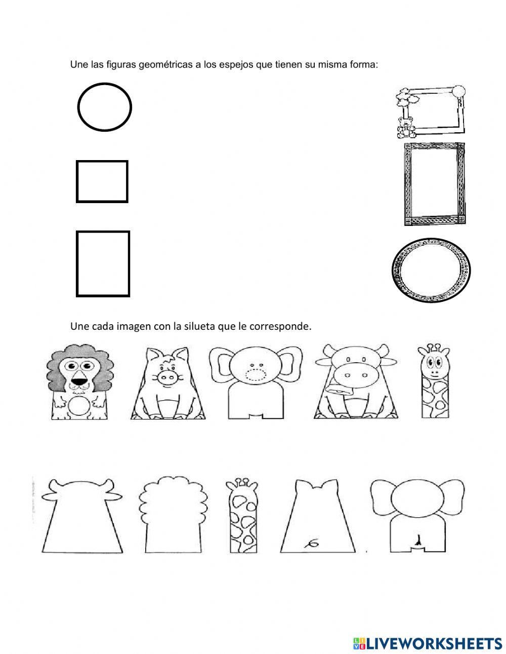 Figuras geométricas, siluetas, mucho-poco, pasado, presente, futuro y números ordinales.