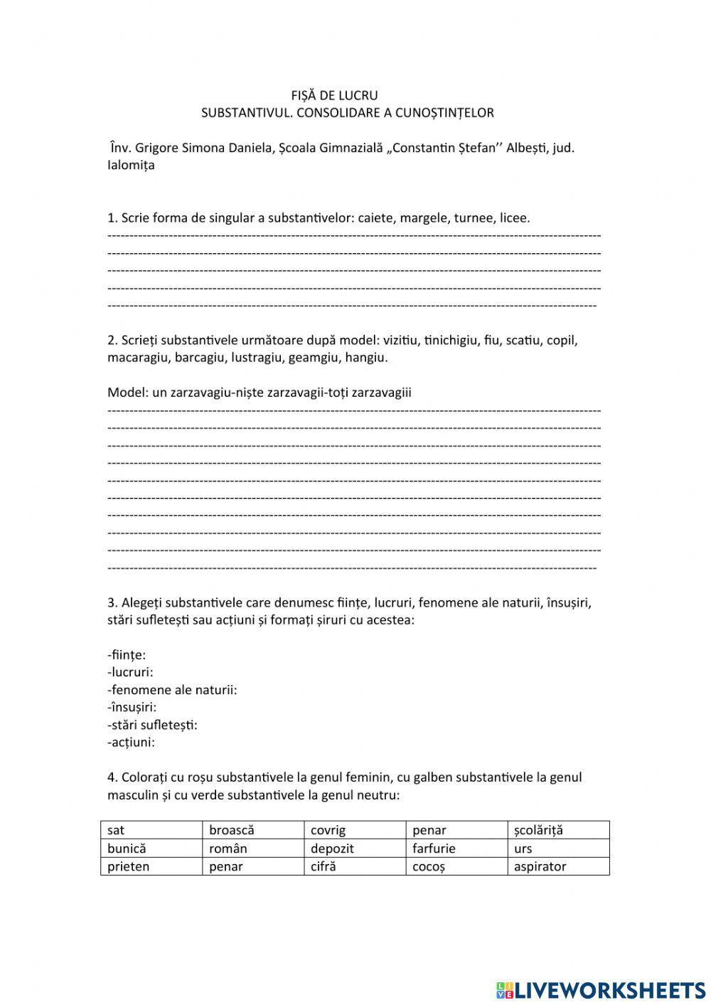 substantivul definitie clasa 4