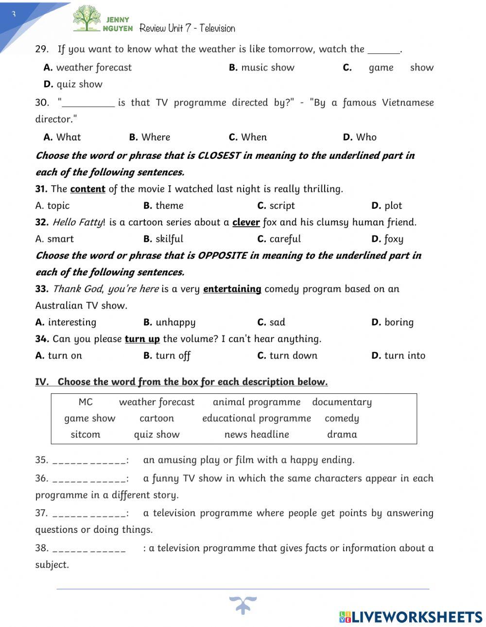 Grade 6-Review Unit 7