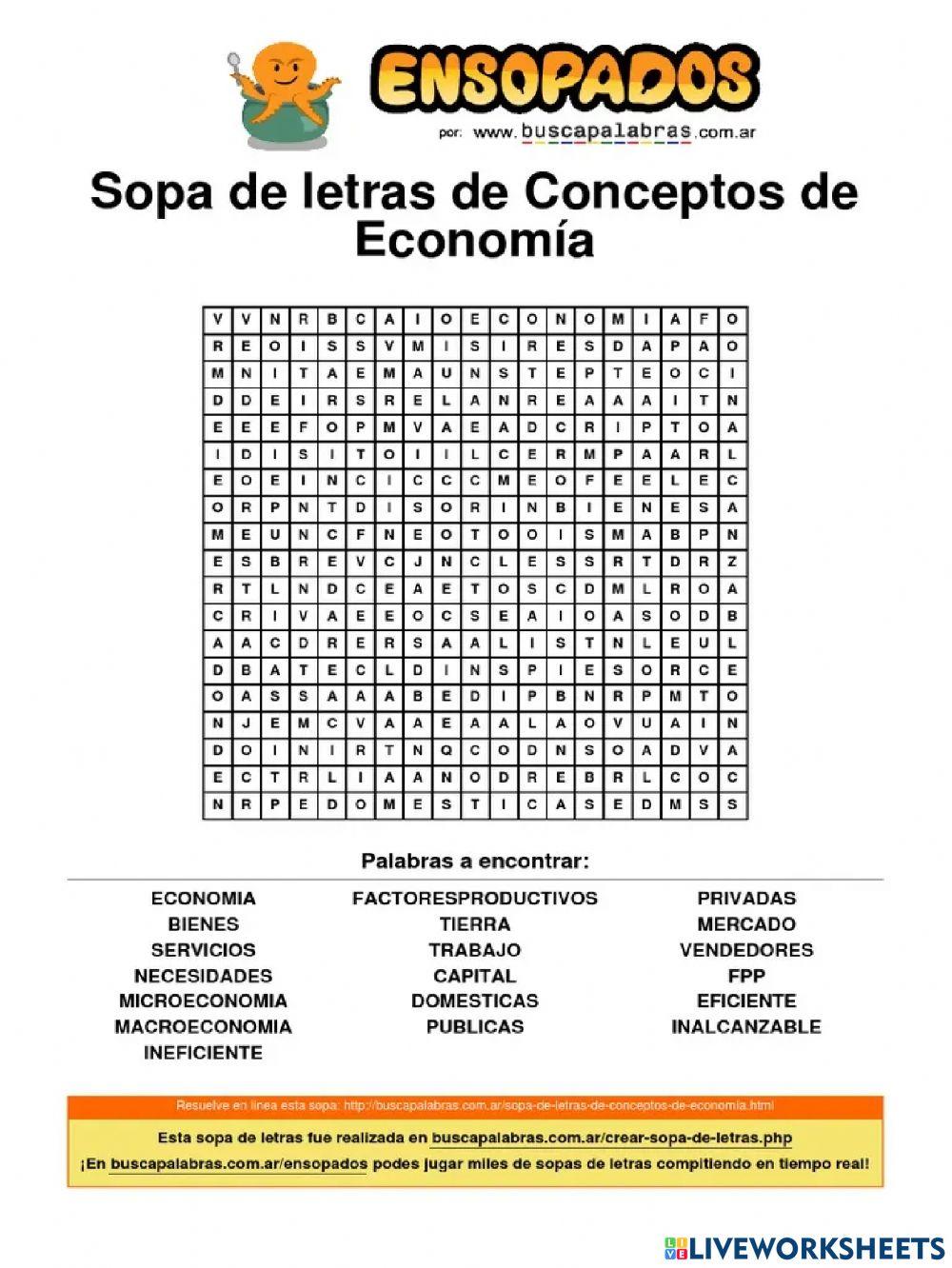 Economía sopa de letras