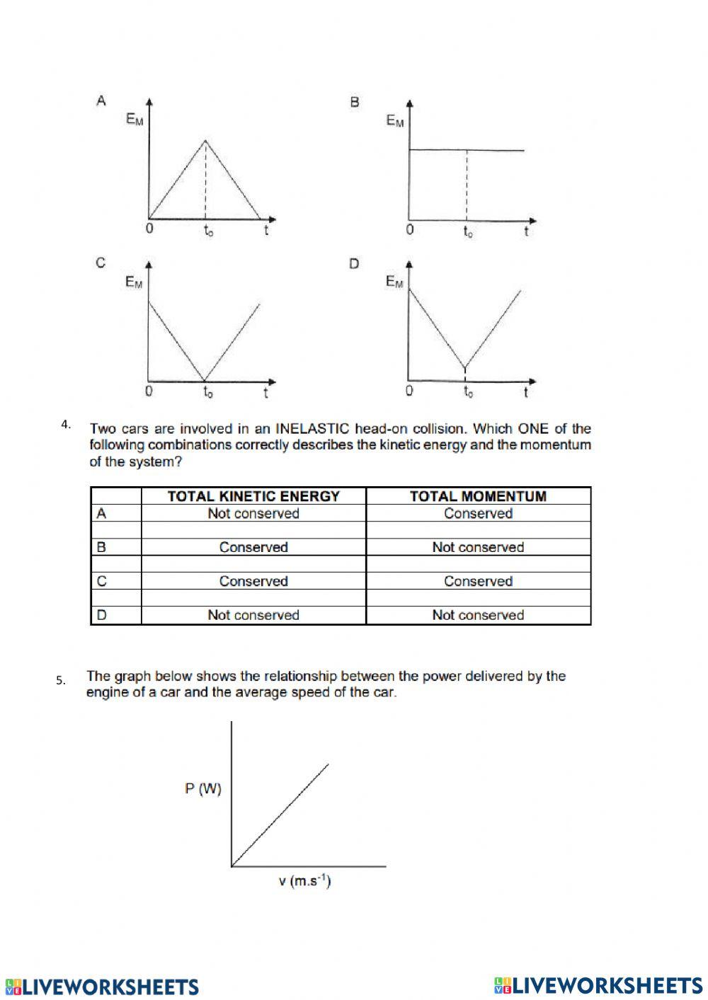 Momentum, Work, Power, and Energy multiple choice