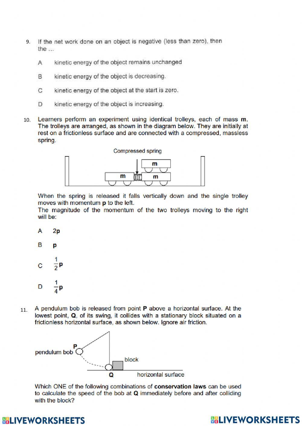 Momentum, Work, Power, and Energy multiple choice