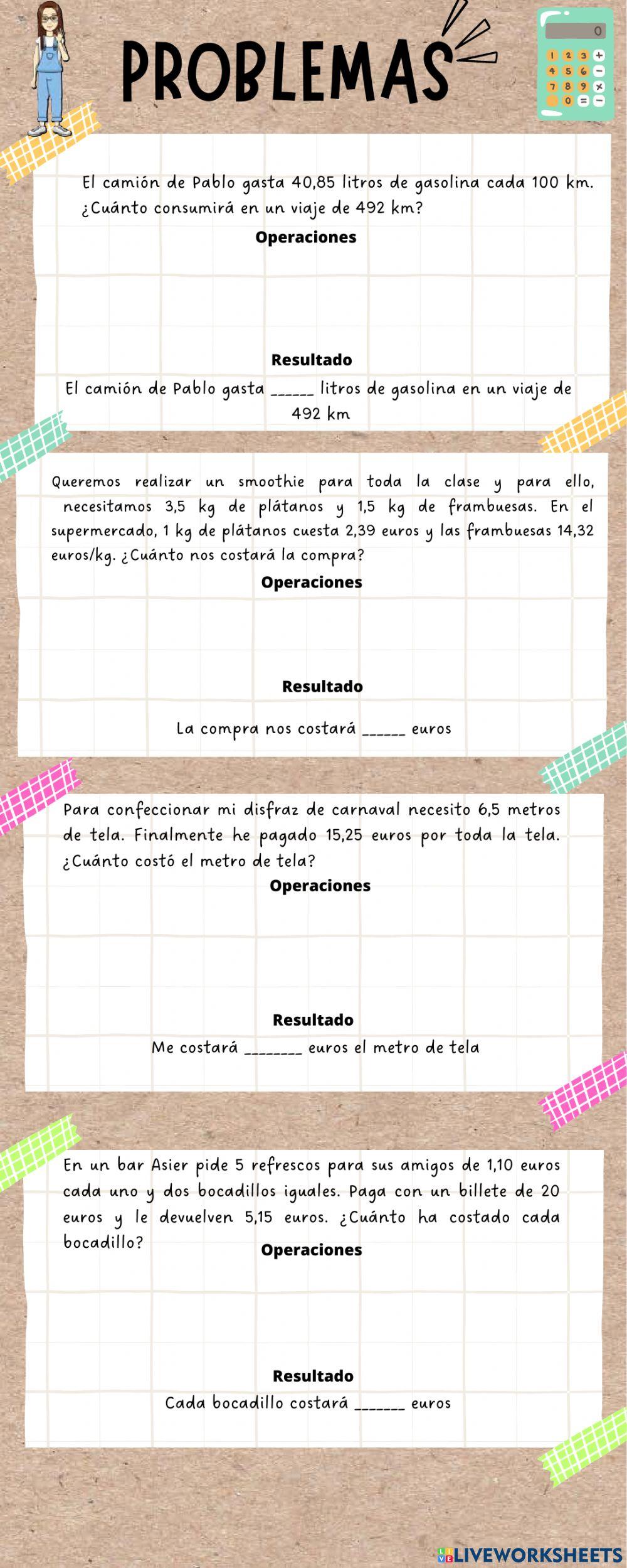 Problemas con números decimales