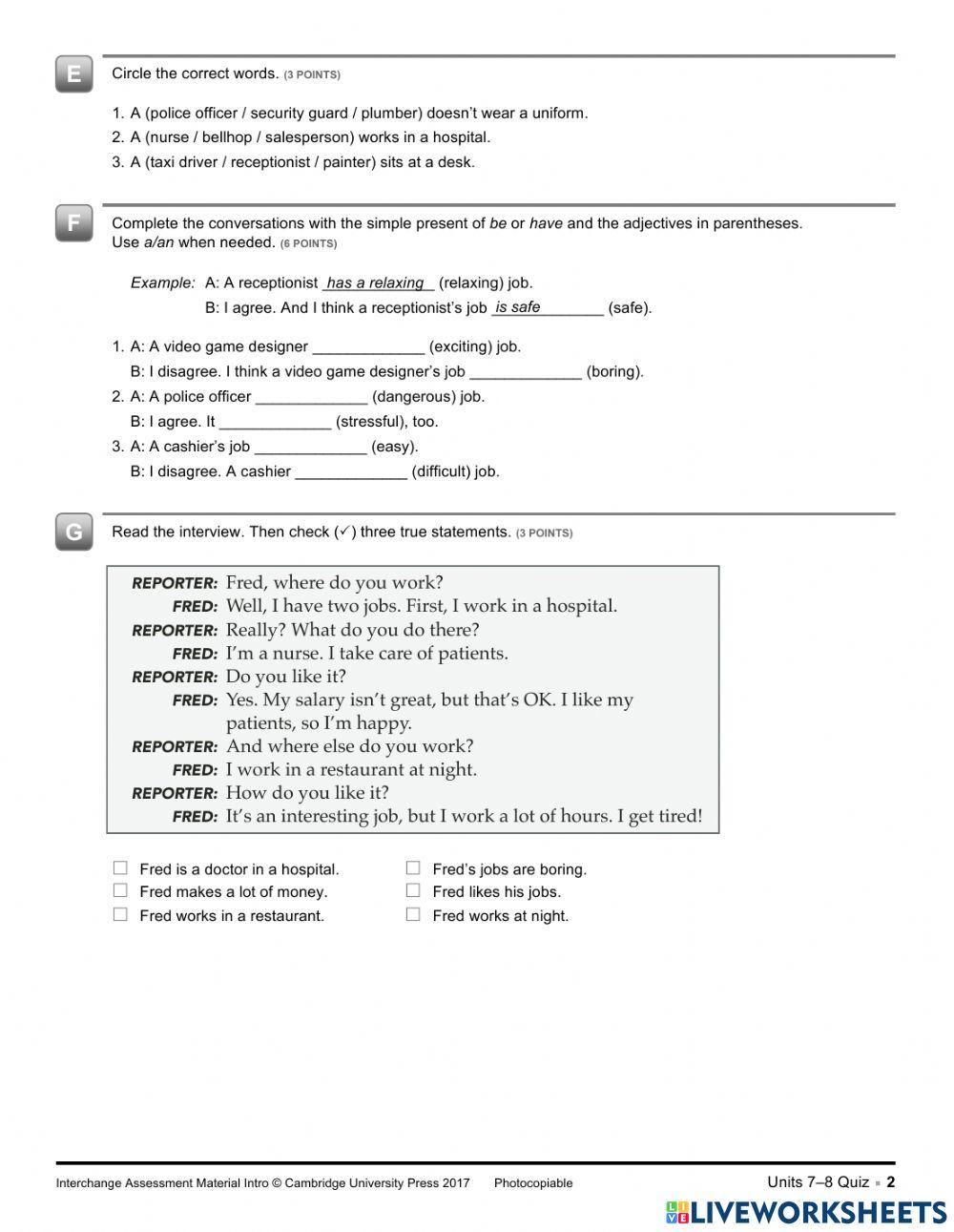 Interchange Intro Quiz Unit 7-8