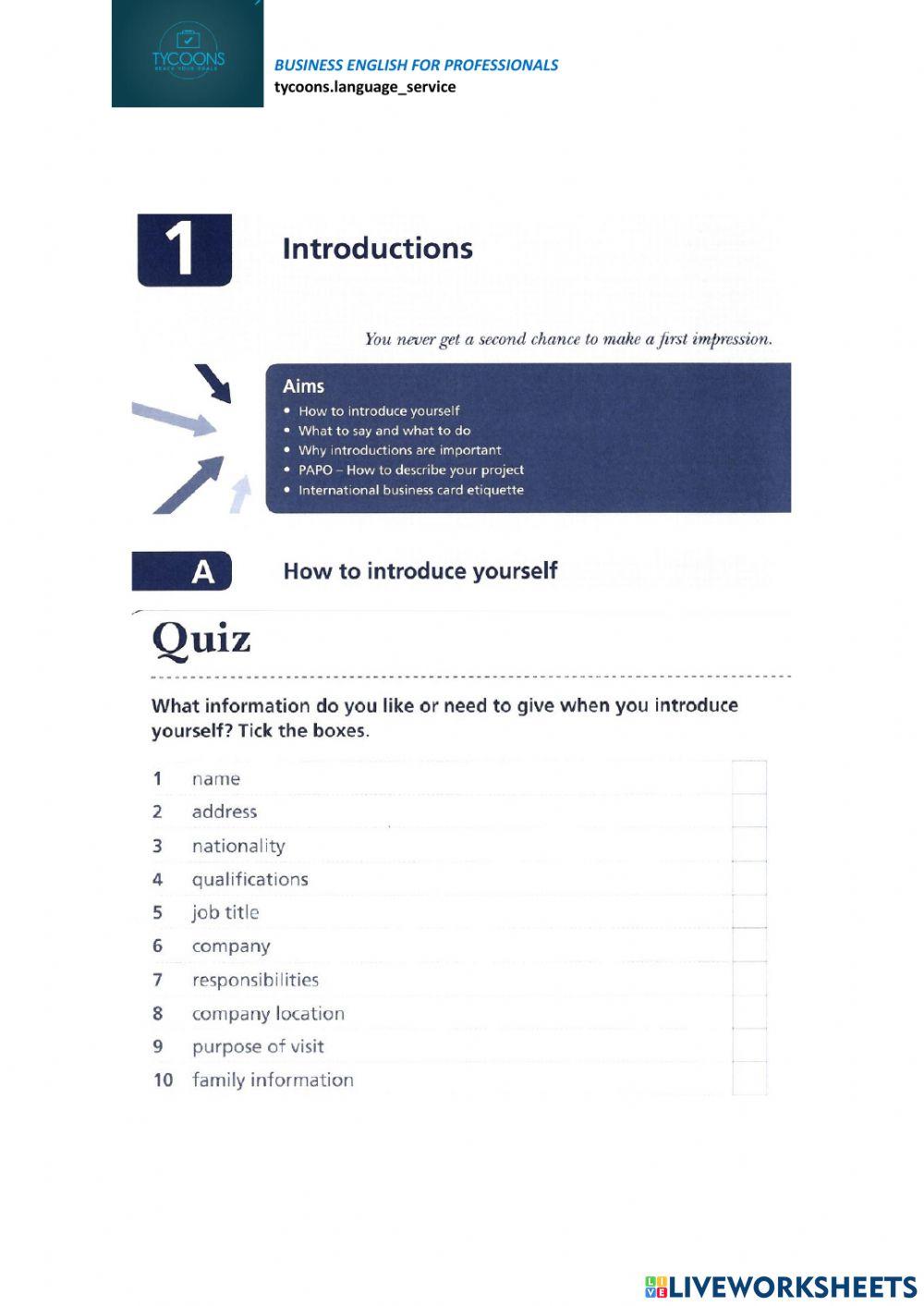 Introduce yourself at work