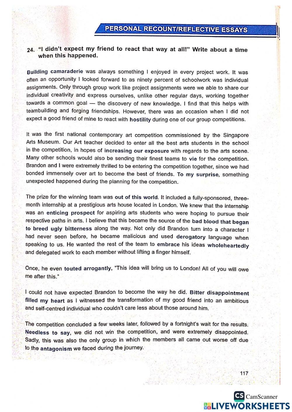 2023 Week 10 Upper Sec Essay Writing - Personal Recount (set 9-wk9)