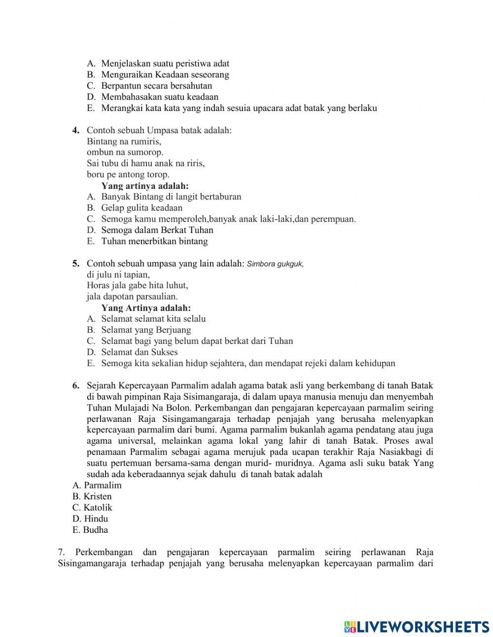 Soal Mulok-Budaya Batak kls: XI