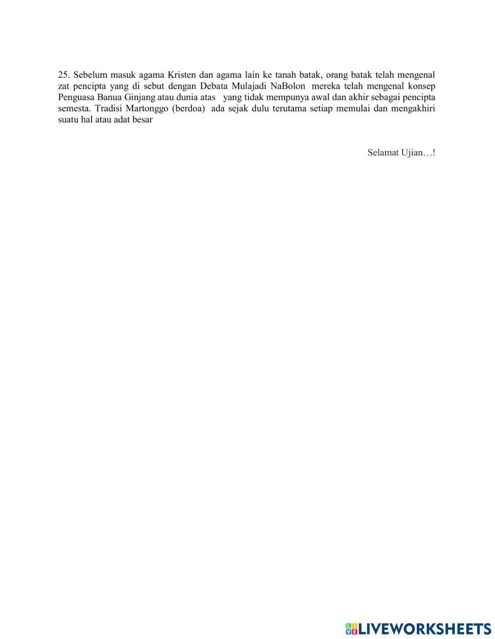 Soal Mulok-Budaya Batak kls: XI