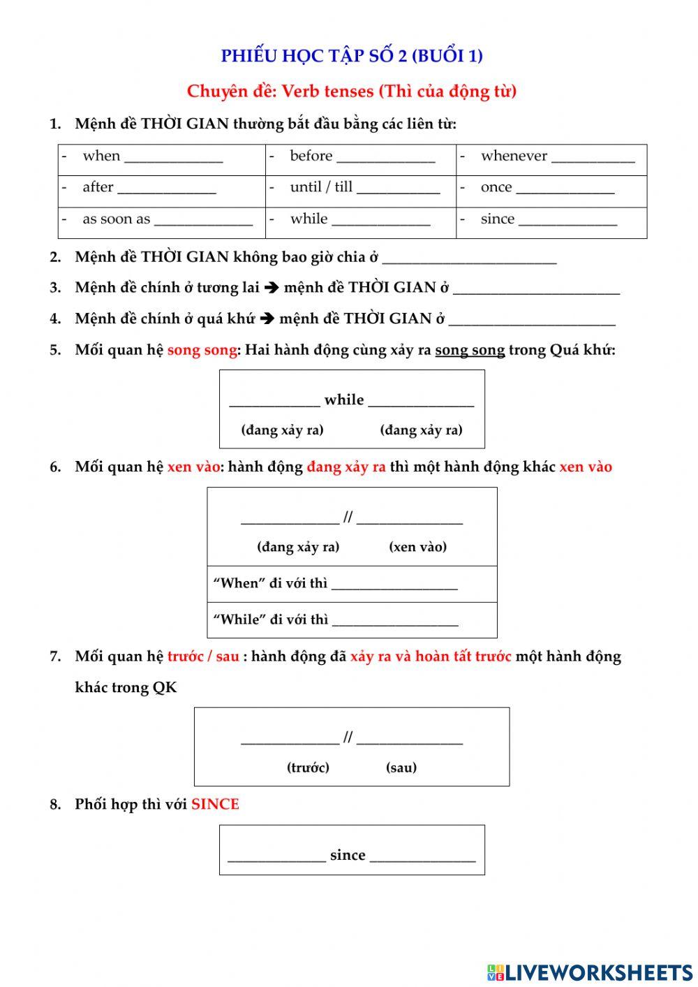 Phiếu học tập (Ôn TN PTTH) - Tenses