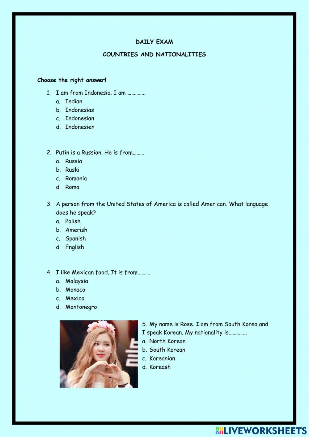 COUNTRIES AND NATIONALITY